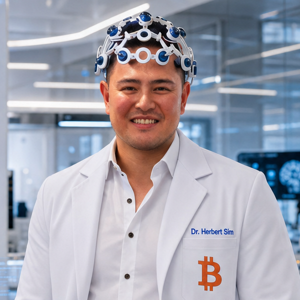 Herbert R. Sim wearing a Neurochip brain-computer interface