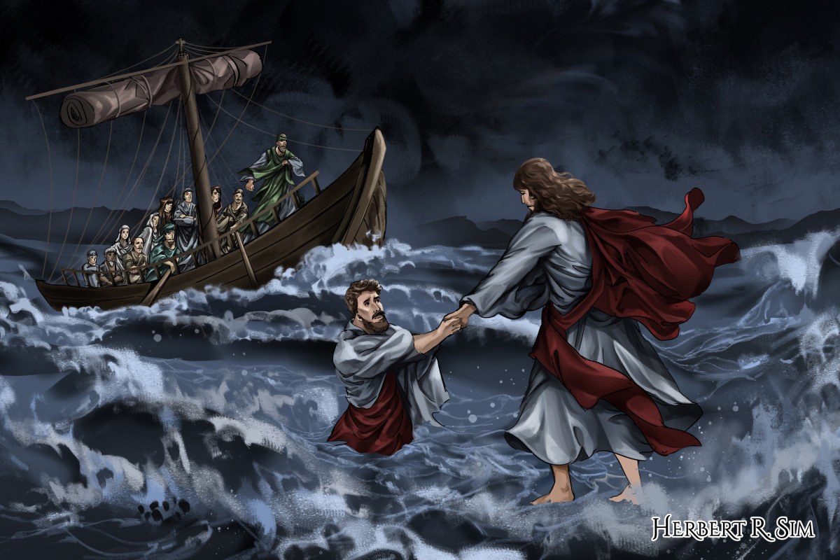 Herbert sim jesus walking on water art illustration Herbert R Sim 885